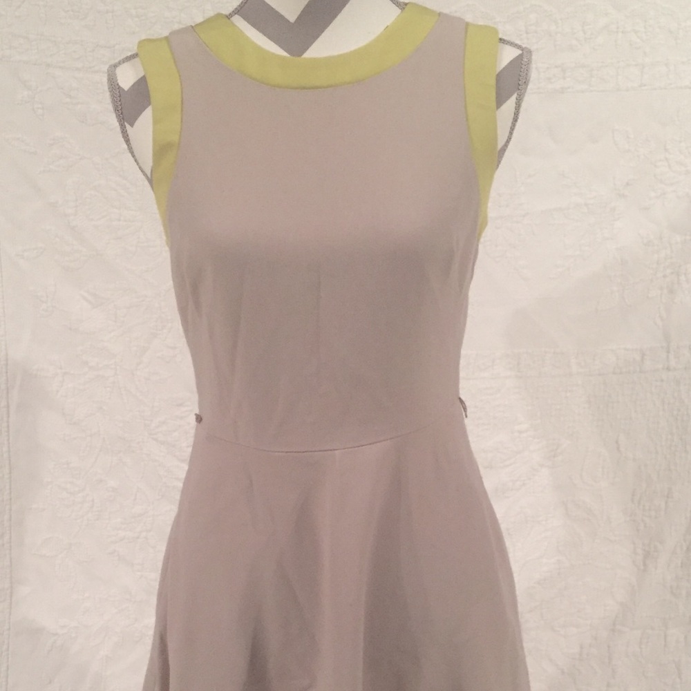 Muse tan and lime green fitted dress sz 6